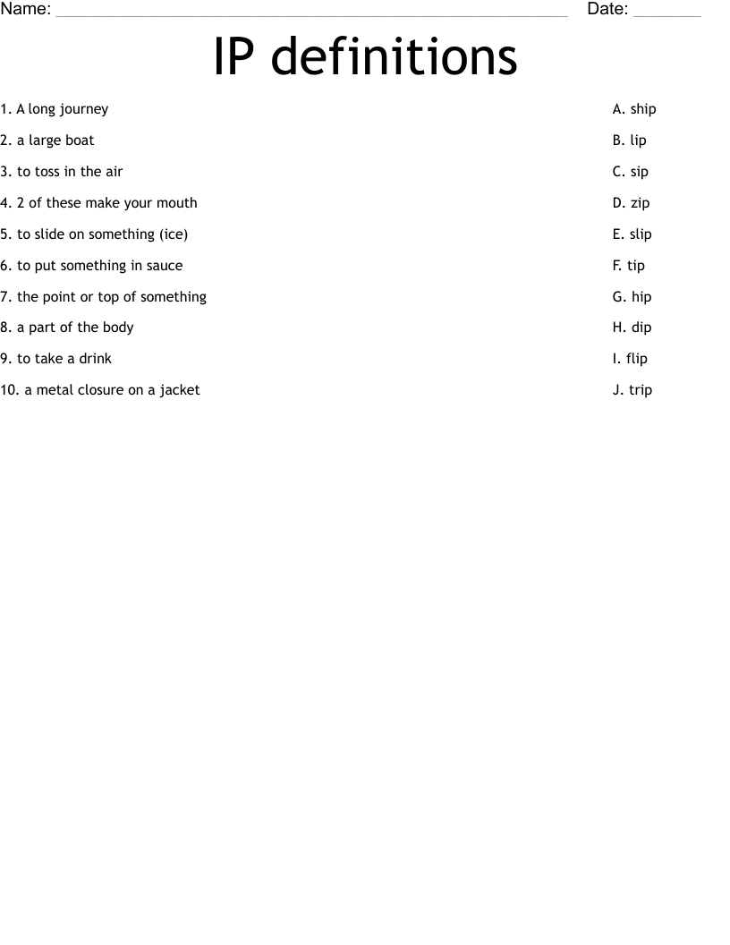 IP definitions Worksheet