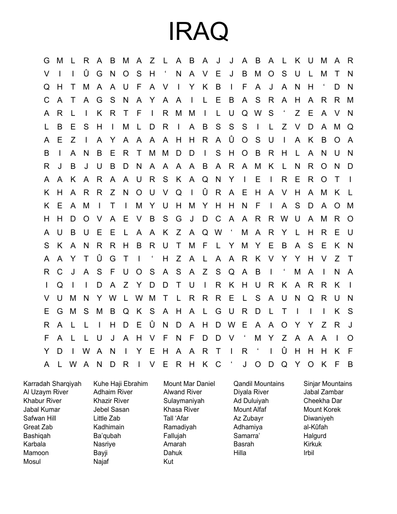 IRAQ Word Search