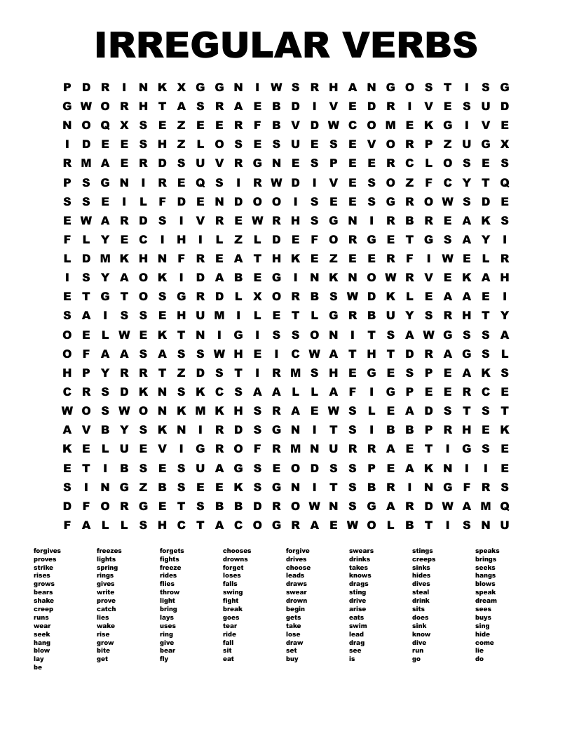 IRREGULAR VERBS Word Search