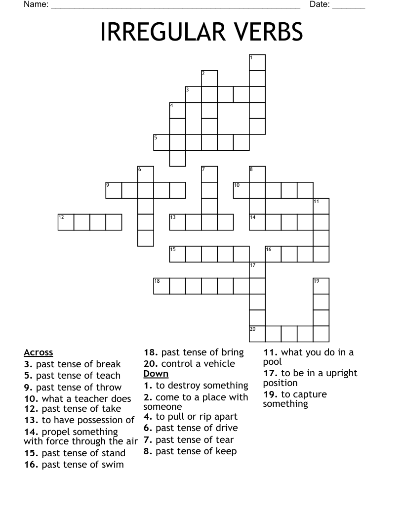 IRREGULAR VERBS Crossword