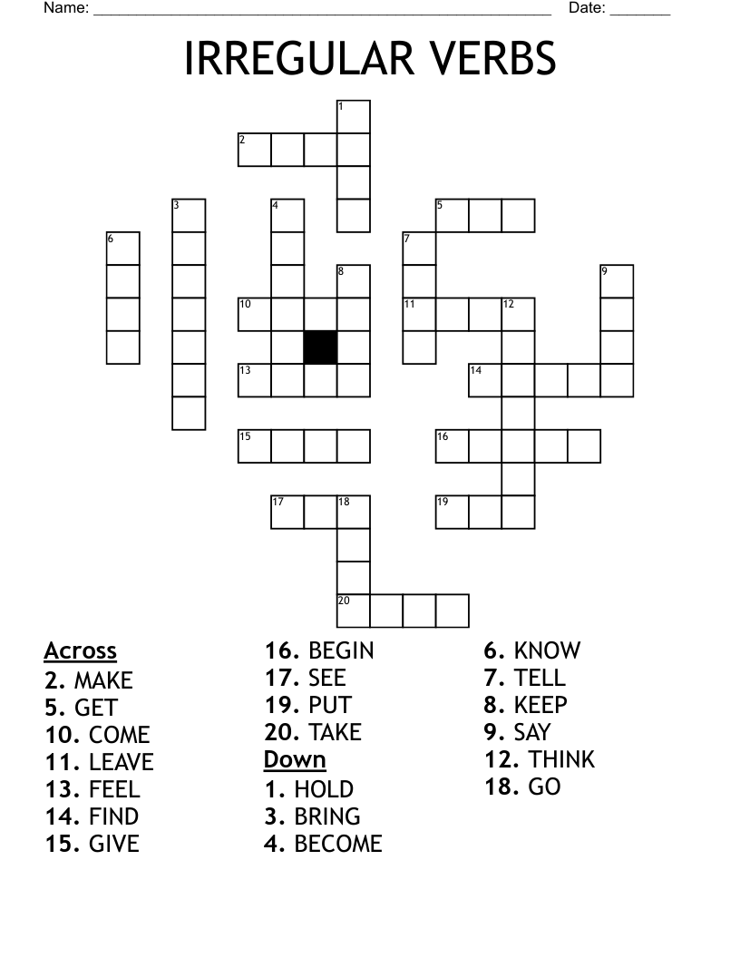 IRREGULAR VERBS Crossword