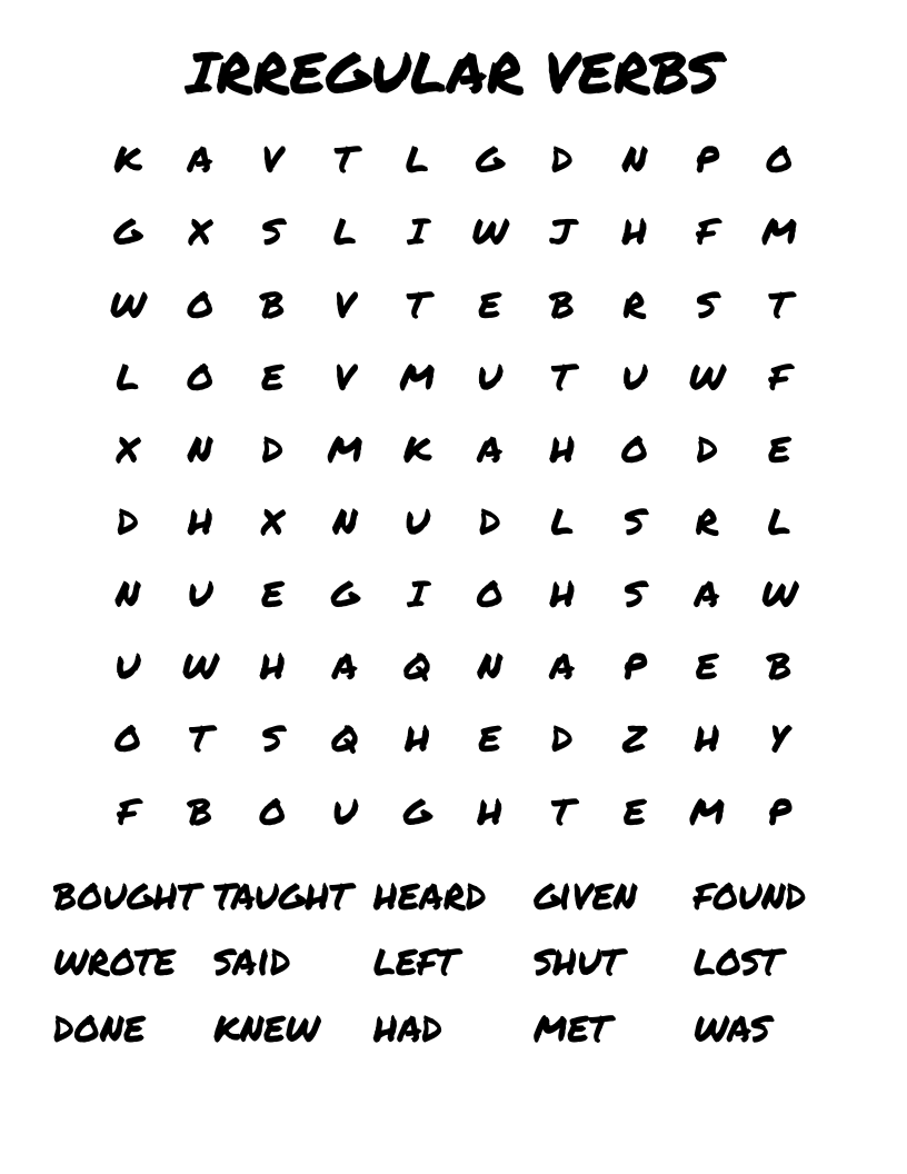IRREGULAR VERBS Word Search