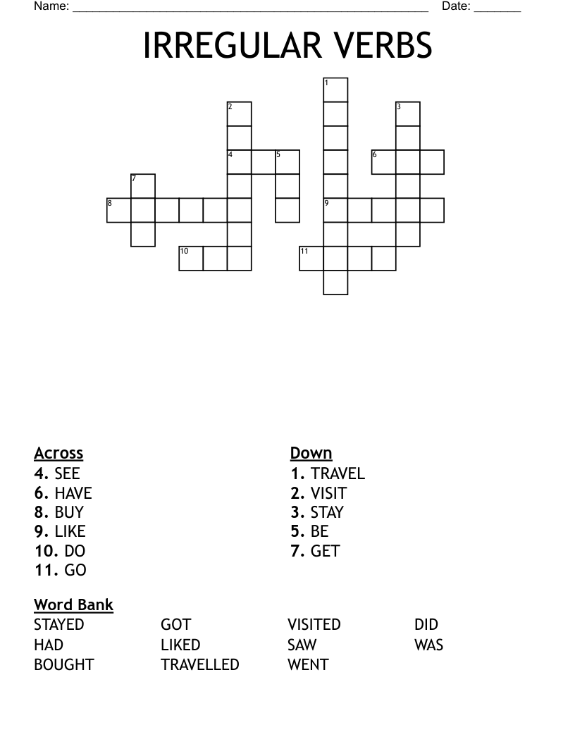 IRREGULAR VERBS Crossword