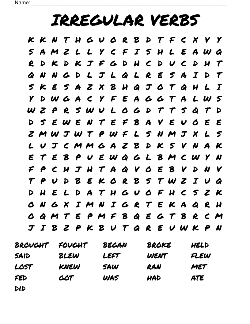 IRREGULAR VERBS Word Search