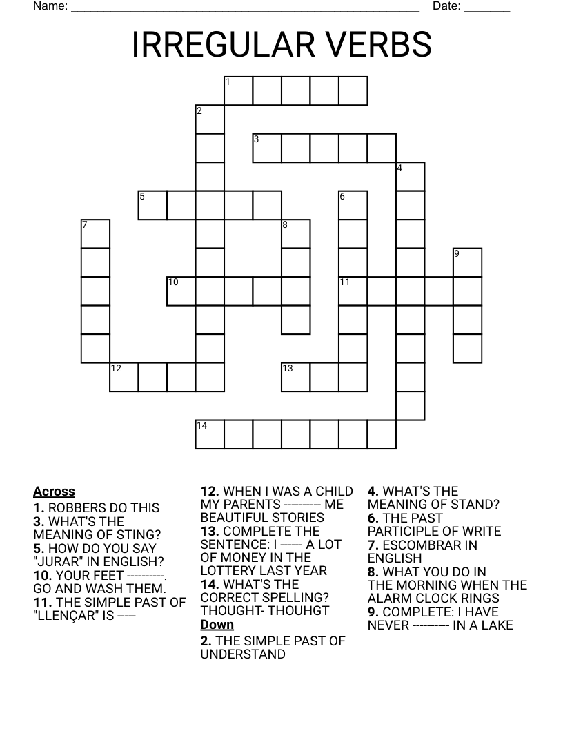 IRREGULAR VERBS Crossword