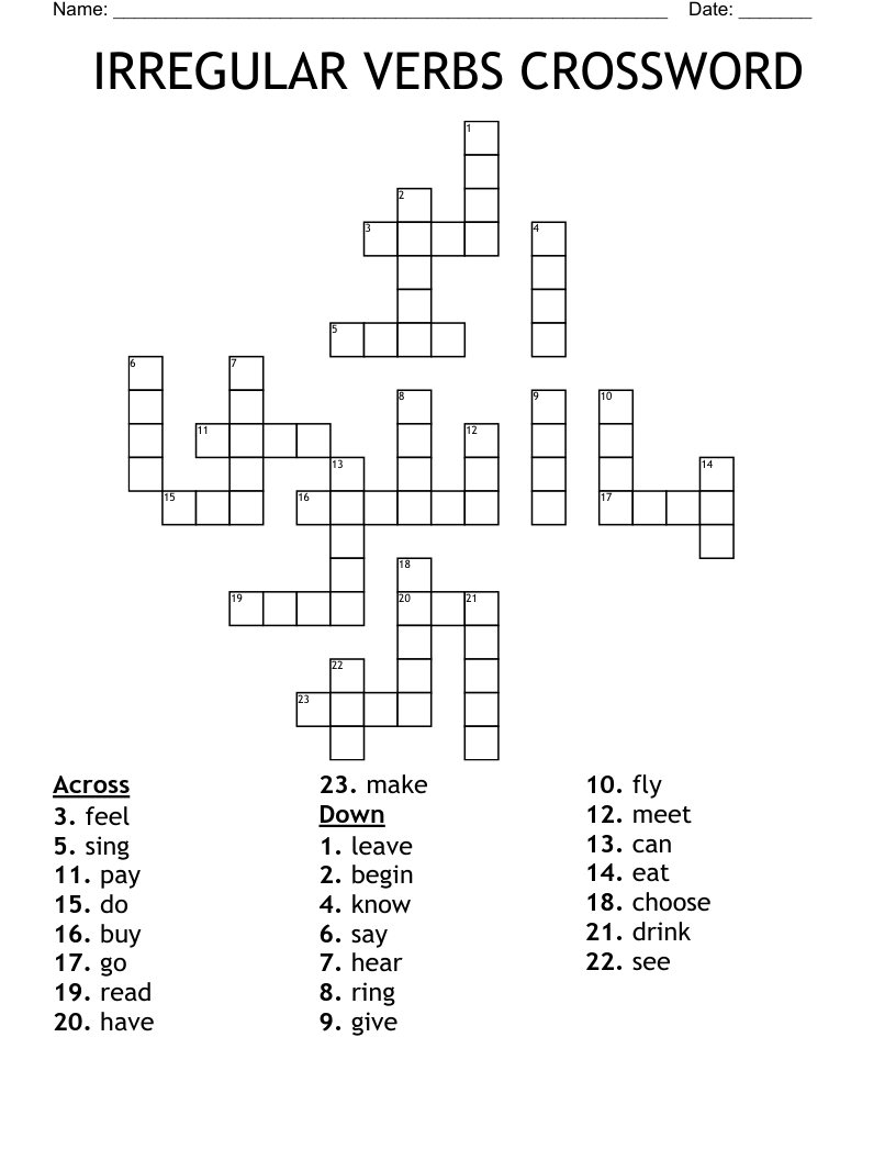 IRREGULAR VERBS CROSSWORD