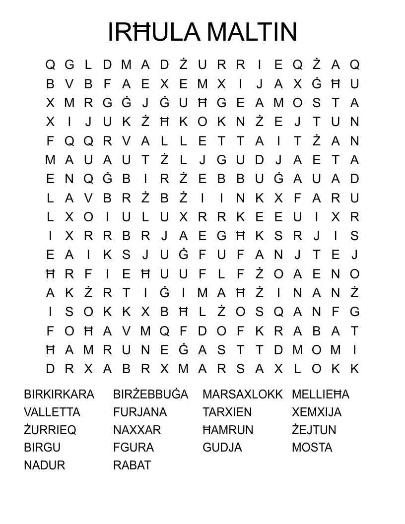 IRĦULA MALTIN Word Search