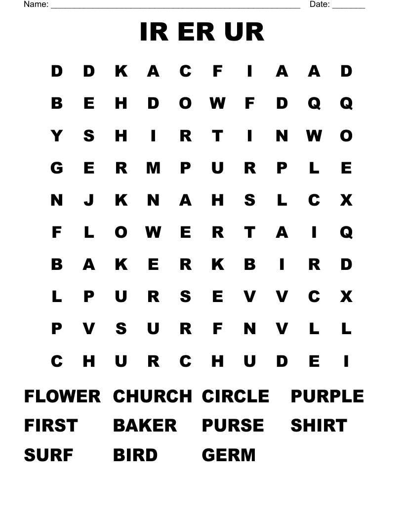 IR ER UR Word Search