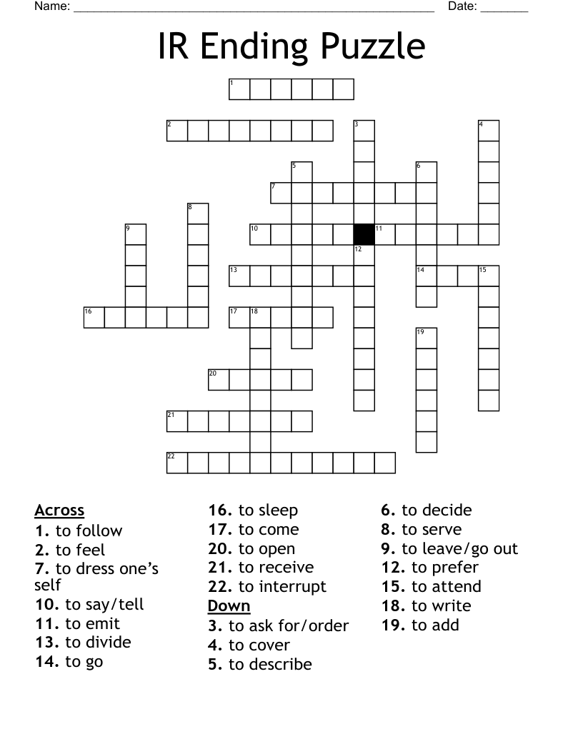 IR Ending Puzzle Crossword