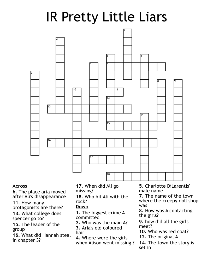 IR Pretty Little Liars Crossword
