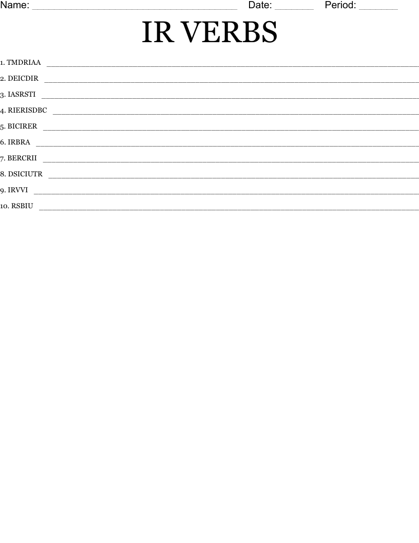 IR VERBS Word Scramble