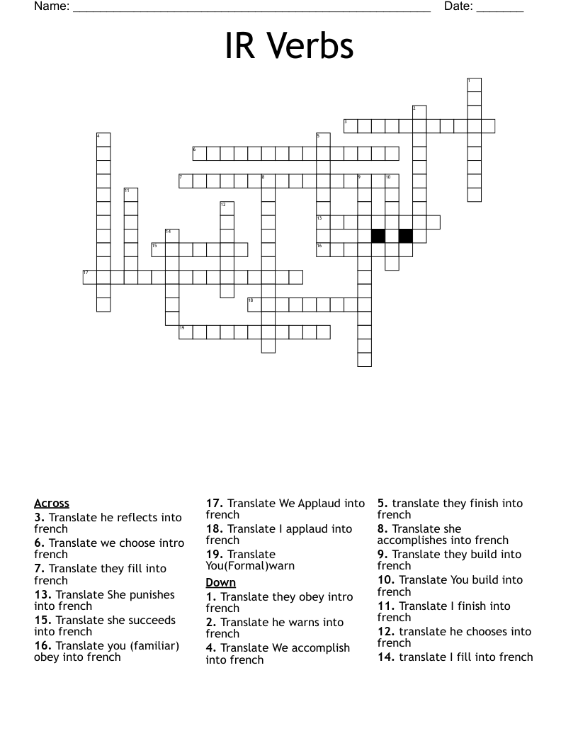 IR Verbs Crossword