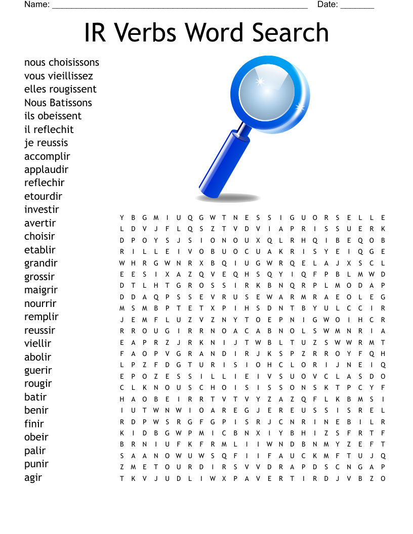 IR Verbs Word Search