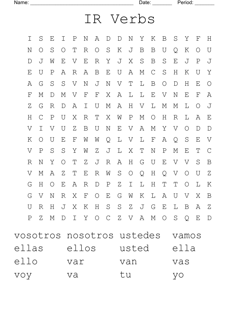 IR Verbs  Word Search