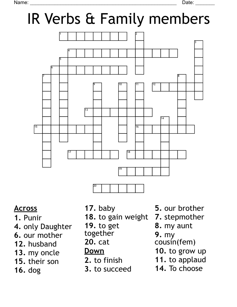 IR Verbs & Family members  Crossword