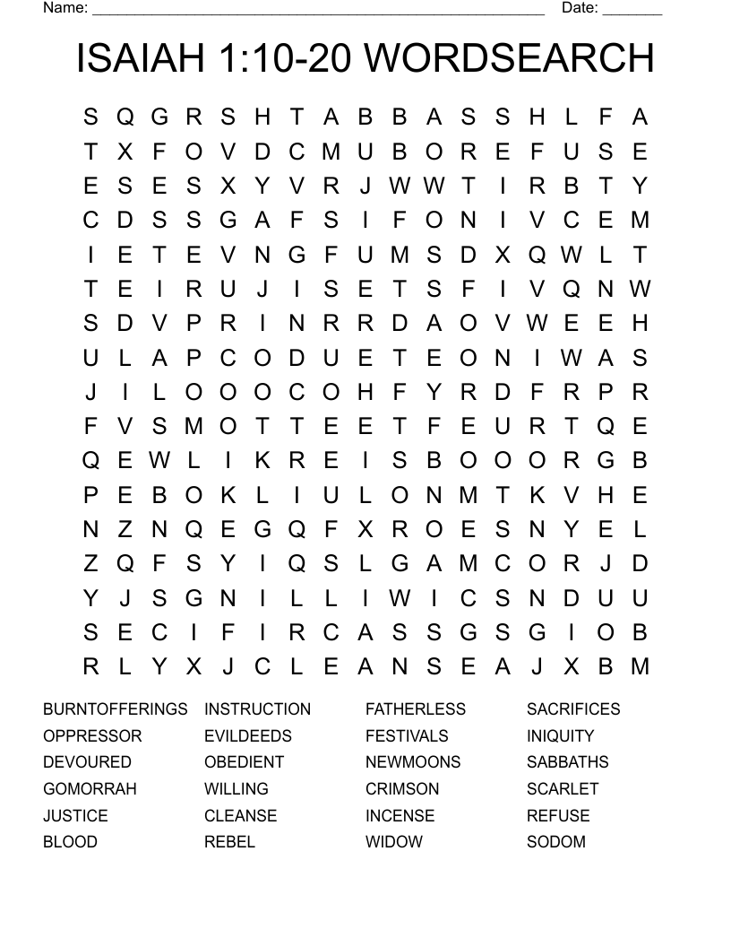 ISAIAH 1:10-20 WORDSEARCH