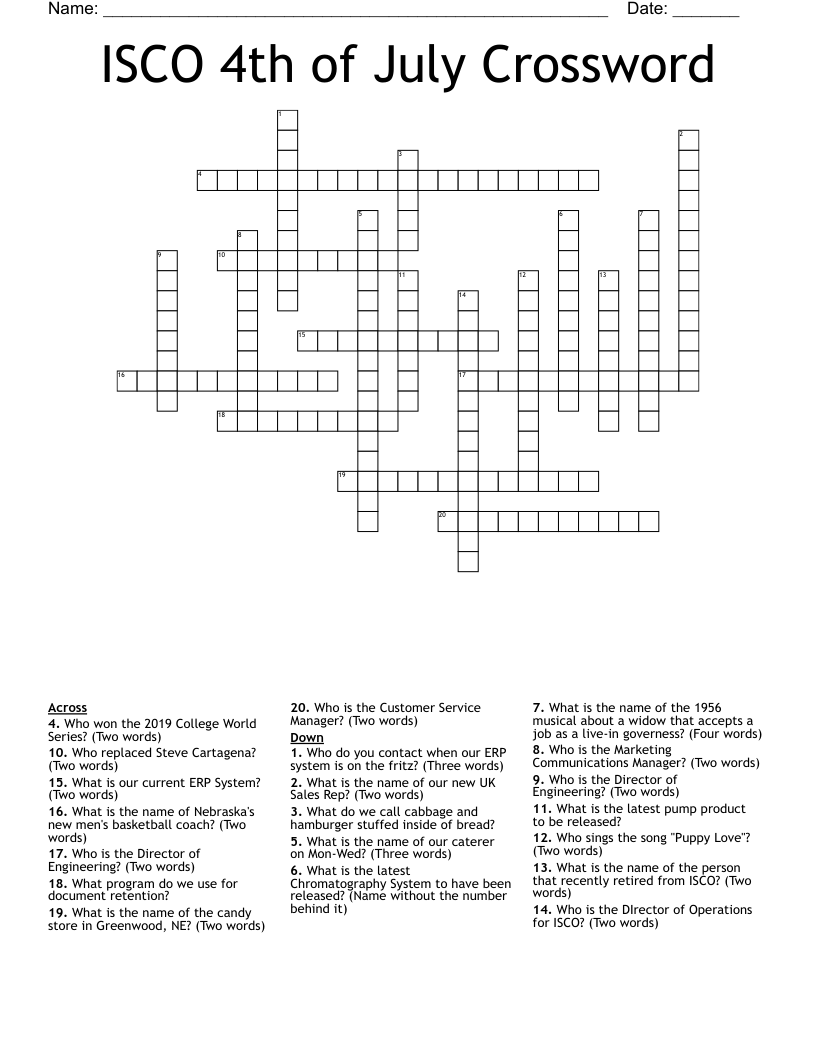 ISCO 4th of July Crossword