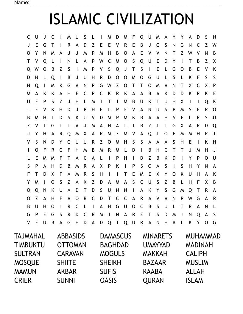 ISLAMIC CIVILIZATION Word Search