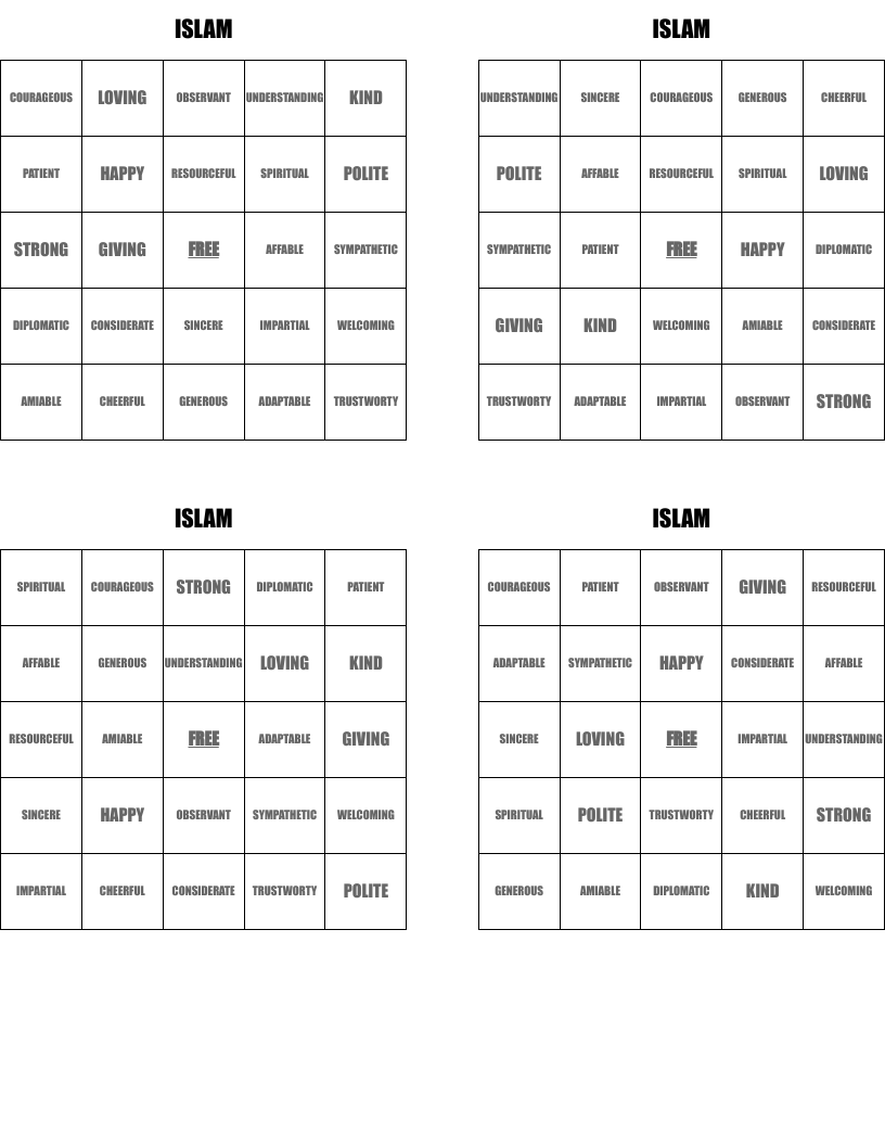 ISLAM Bingo Cards