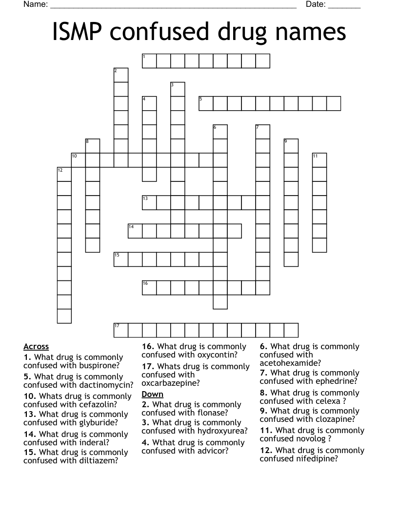 ISMP confused drug names Crossword