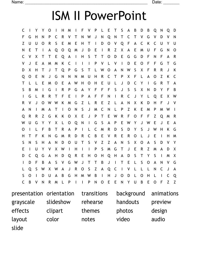 ISM II PowerPoint Word Search
