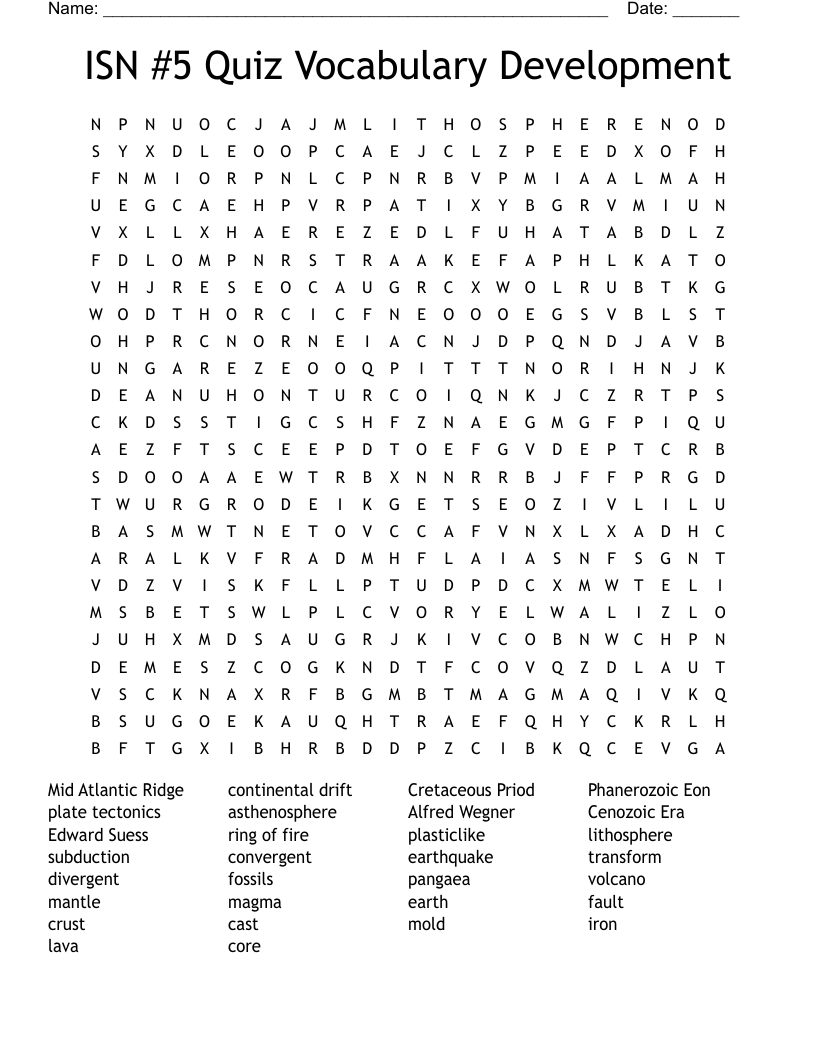 ISN #5 Quiz Vocabulary Development Word Search