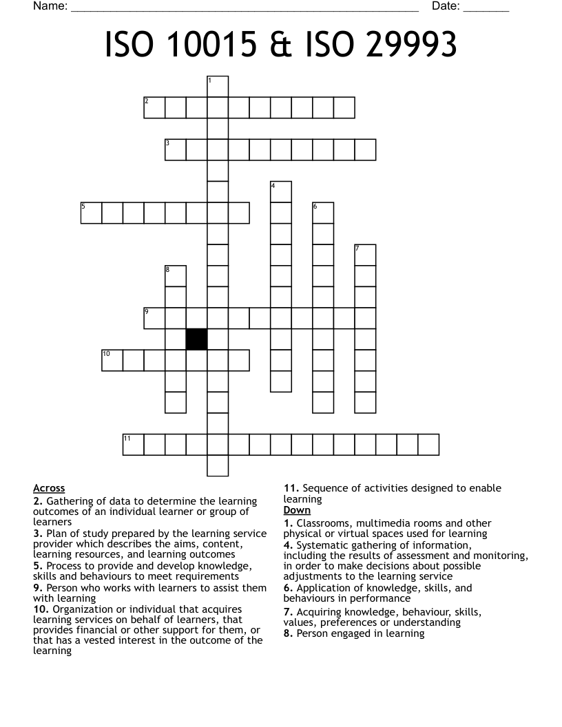 ISO 10015 & ISO 29993 Crossword