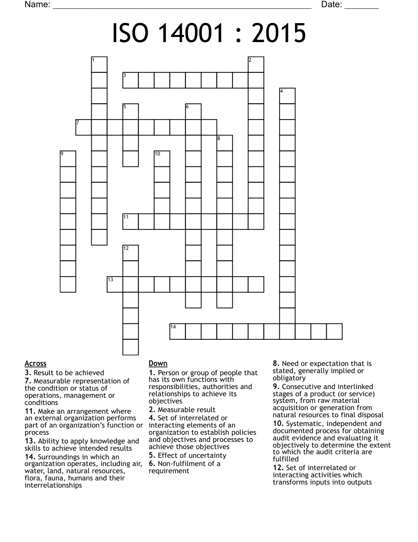 ISO 14001 : 2015  Crossword
