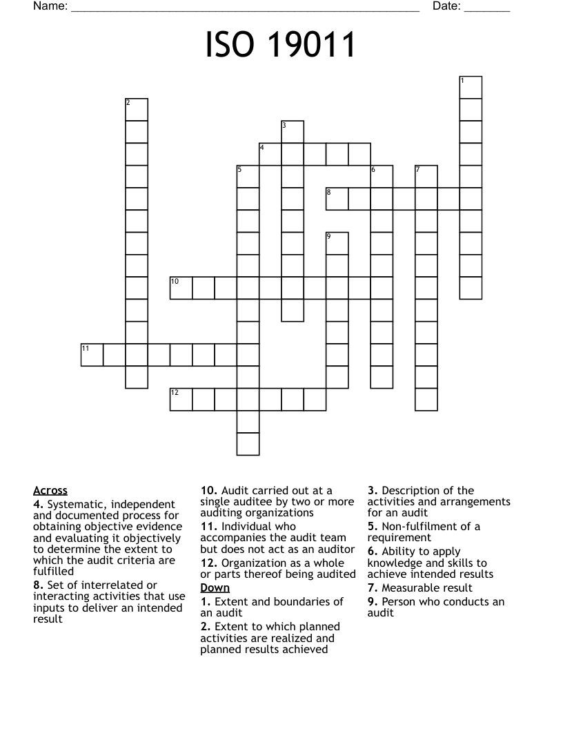 ISO 19011 Crossword