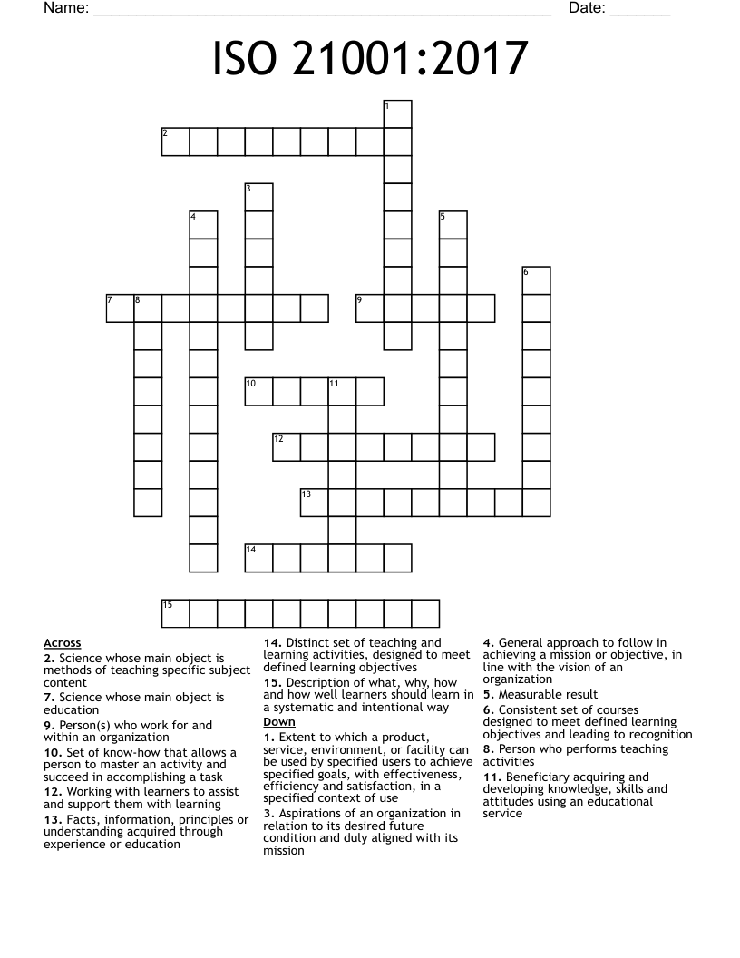 ISO 21001:2017  Crossword