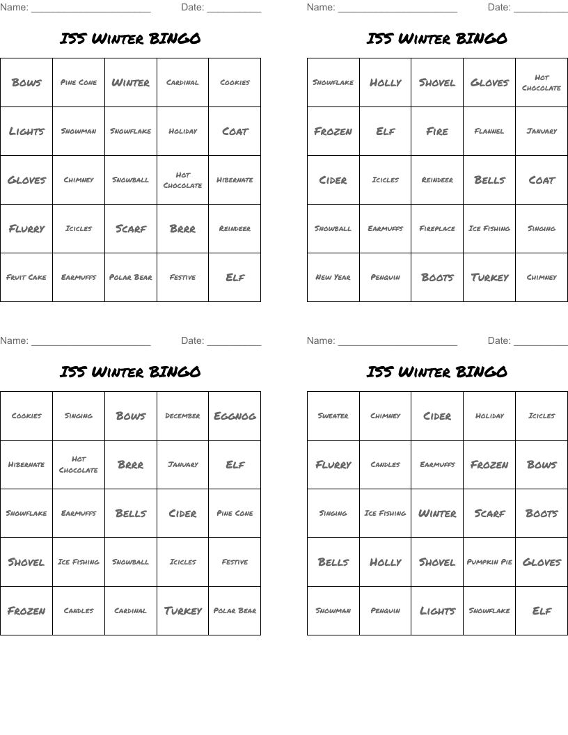 ISS Winter BINGO