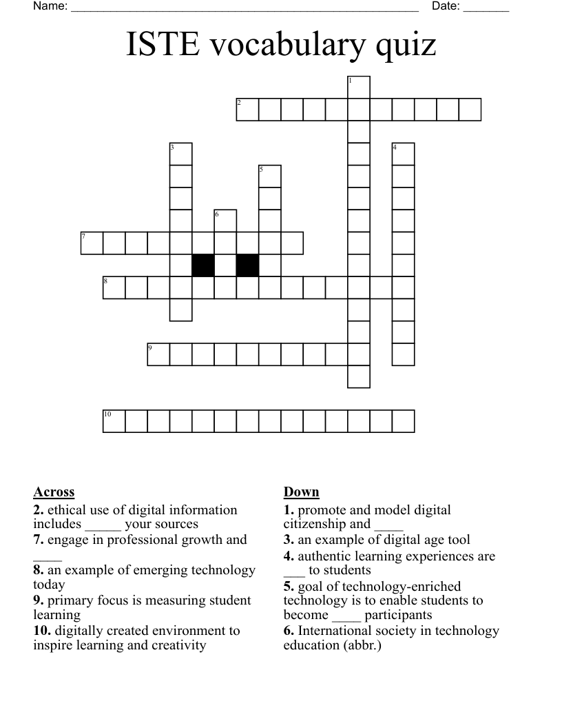 ISTE vocabulary quiz Crossword