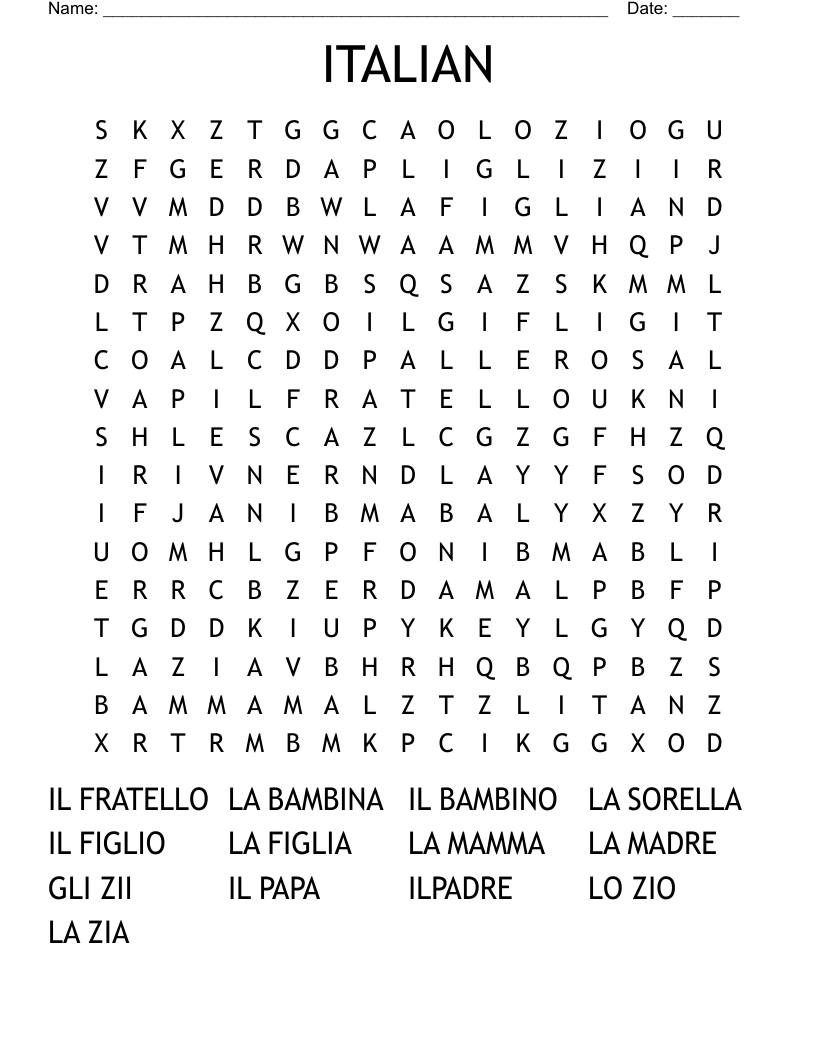 ITALIAN Word Search