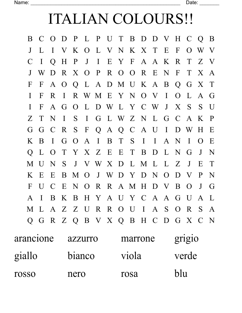 ITALIAN COLOURS!! Word Search