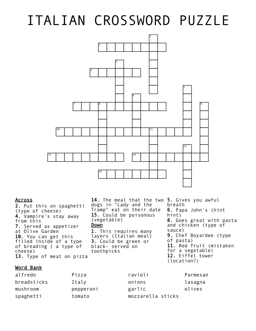 ITALIAN CROSSWORD PUZZLE