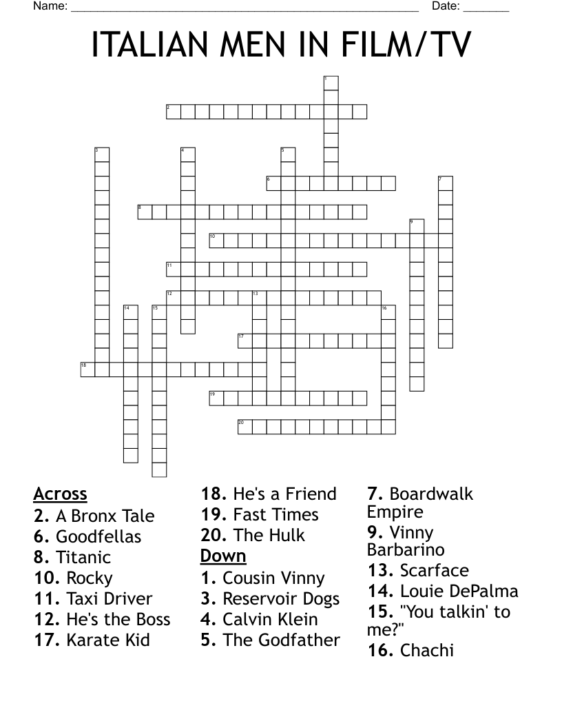 ITALIAN MEN IN FILM/TV Crossword