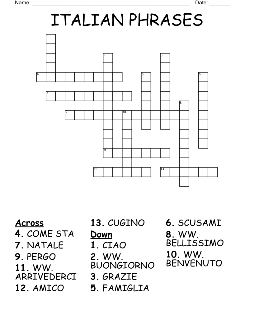 ITALIAN PHRASES Crossword