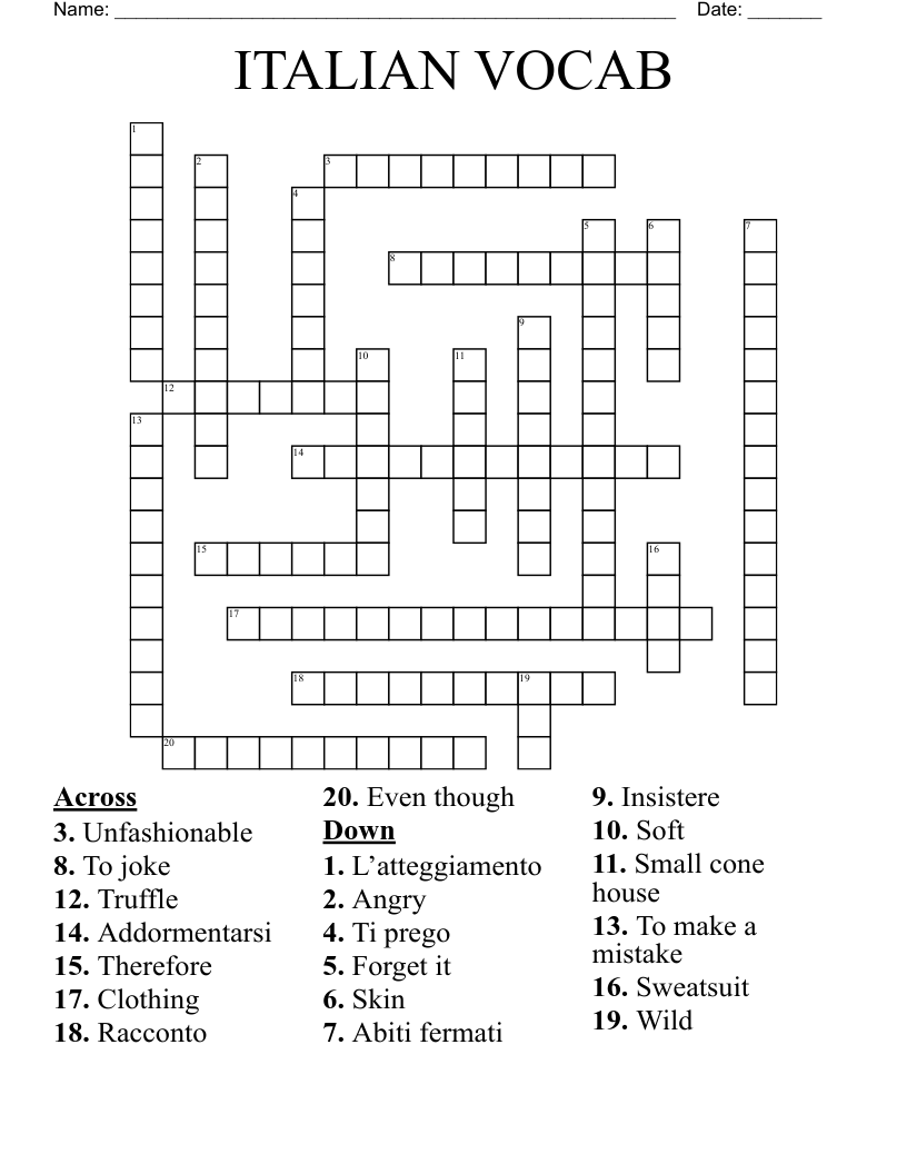 ITALIAN VOCAB Crossword