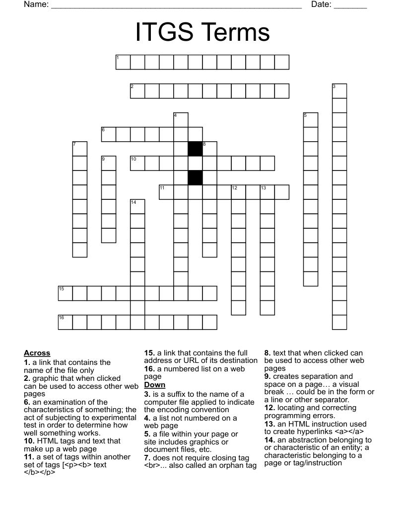 ITGS Terms Crossword