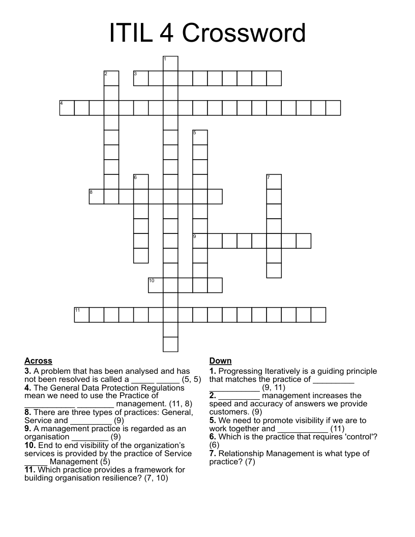 ITIL 4 Crossword