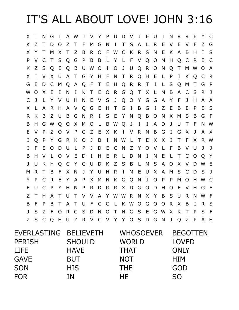 IT'S ALL ABOUT LOVE!  JOHN 3:16 Word Search
