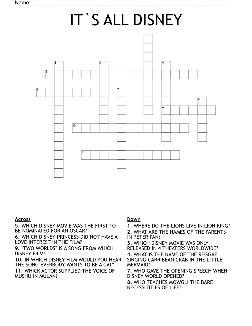 IT`S ALL DISNEY Crossword