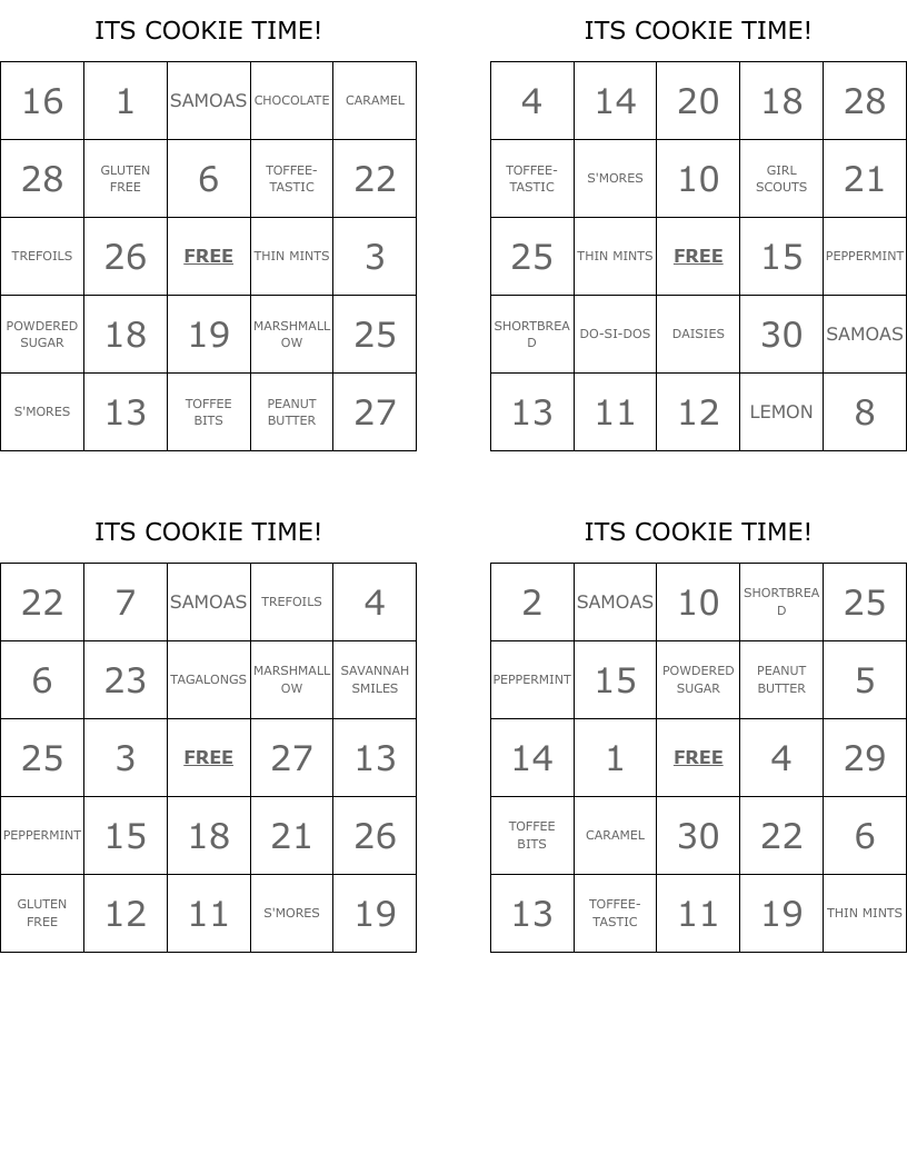 ITS COOKIE TIME! Bingo Cards