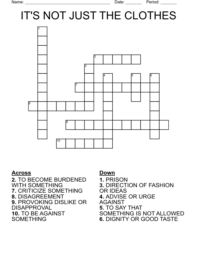 IT'S NOT JUST THE CLOTHES Crossword