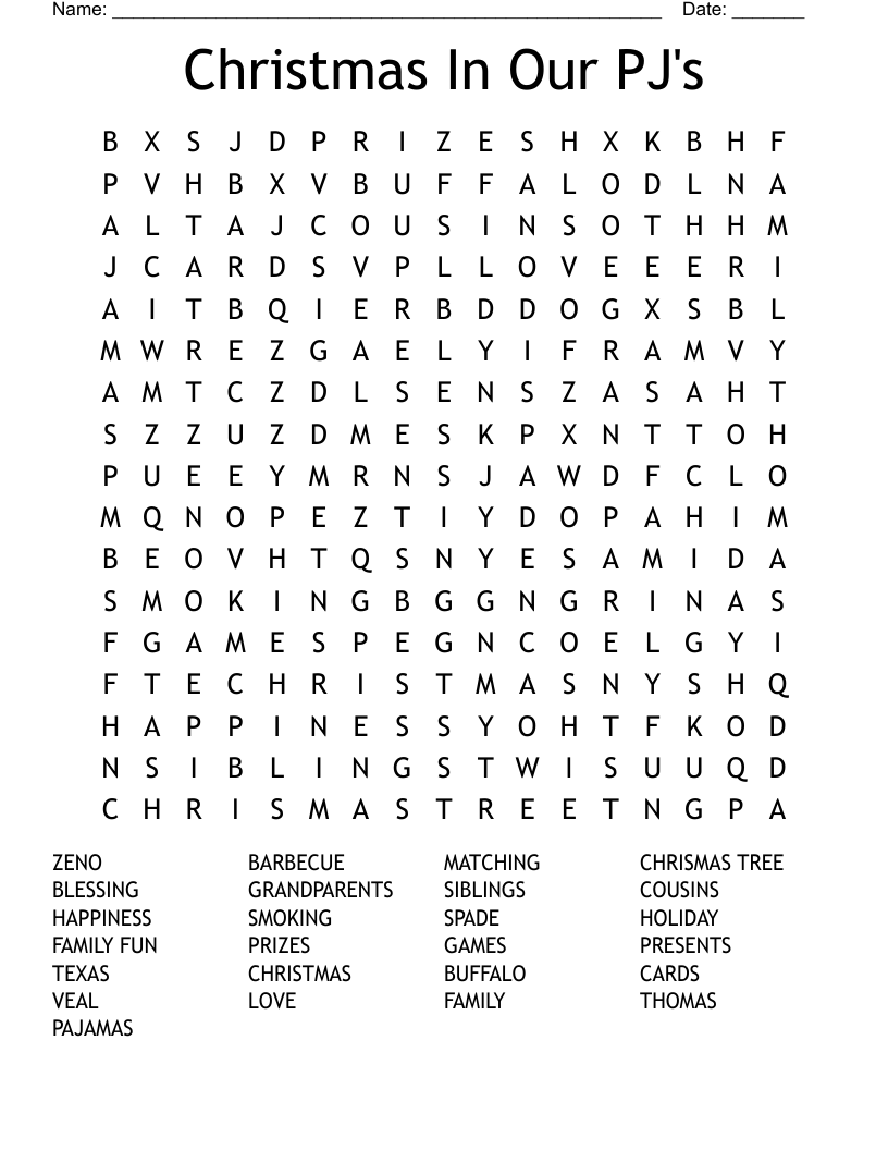 Christmas In Our PJ's Word Search