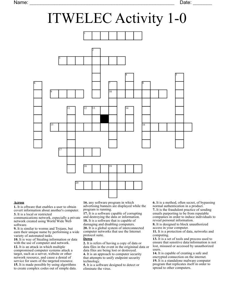 ITWELEC Activity 1-0 Crossword
