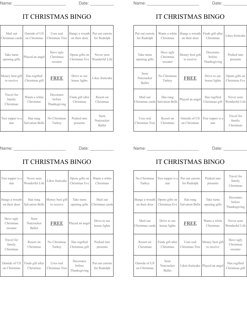 IT CHRISTMAS BINGO