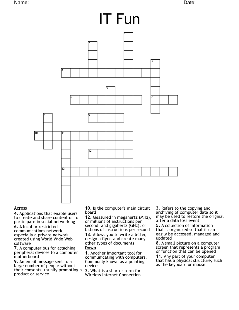 IT Fun Crossword