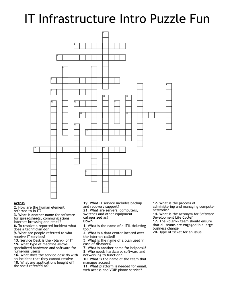 IT Infrastructure Intro Puzzle Fun Crossword
