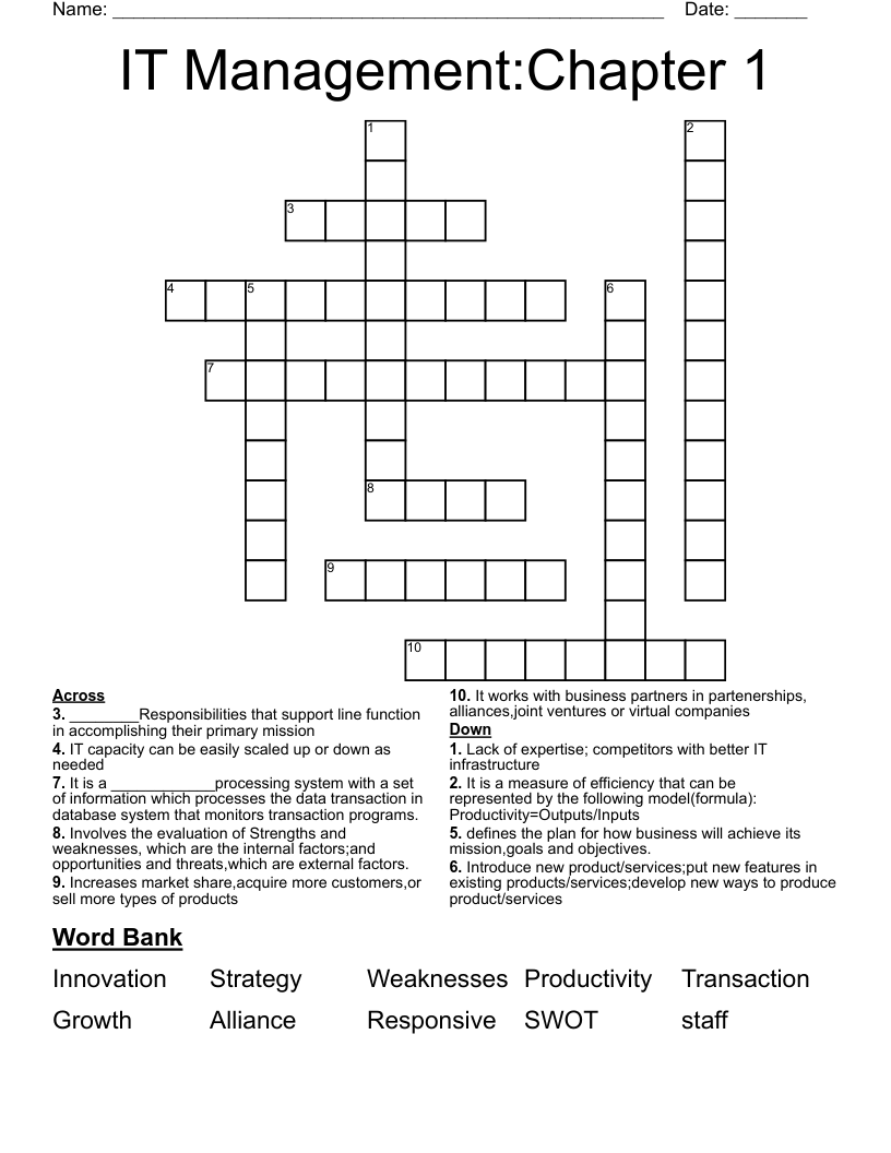 IT Management:Chapter 1 Crossword